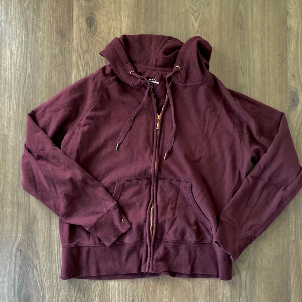Eddie Bauer Burgundy Zip-Up Hoodie Size M/L Long Sleeve with Bronze Zipper